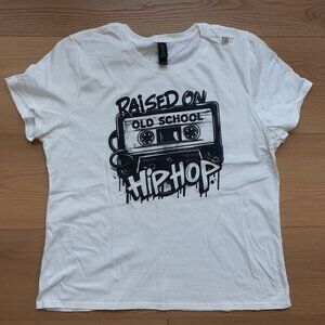 New Women's XL Raised on Old Schook Hip-Hop White T-Shirt